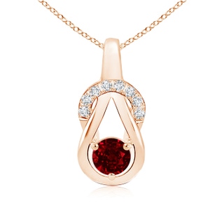 5mm AAAA Ruby Infinity Knot Pendant with Diamonds in Rose Gold