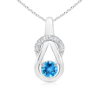 5mm AAA Swiss Blue Topaz Infinity Knot Pendant with Diamonds in White Gold