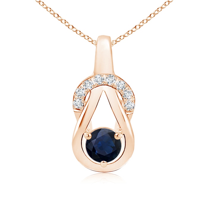 5mm A Sapphire Infinity Knot Pendant with Diamonds in Rose Gold 