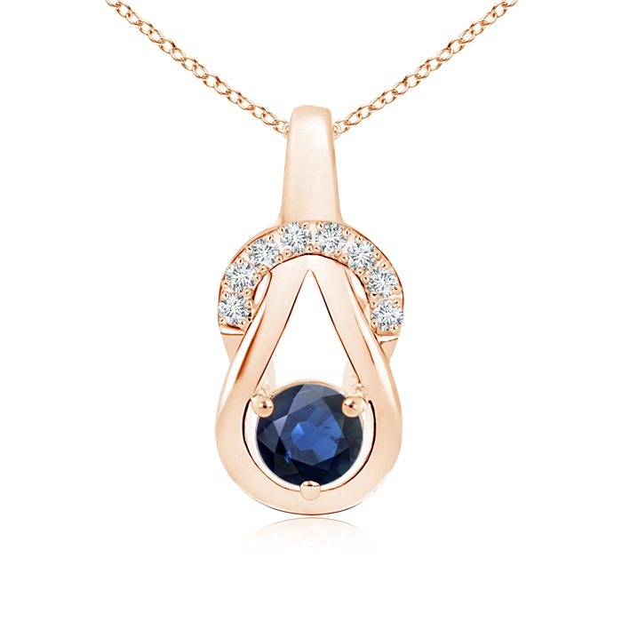 5mm AA Sapphire Infinity Knot Pendant with Diamonds in Rose Gold 