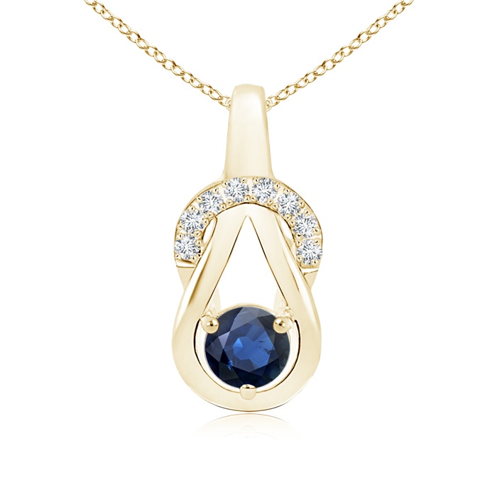 5mm AA Sapphire Infinity Knot Pendant with Diamonds in Yellow Gold 