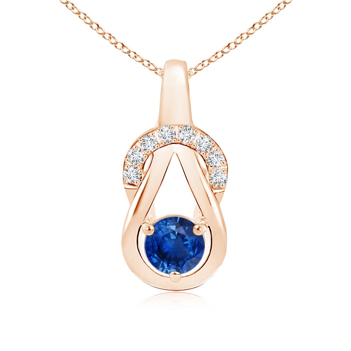 5mm AAA Sapphire Infinity Knot Pendant with Diamonds in Rose Gold 