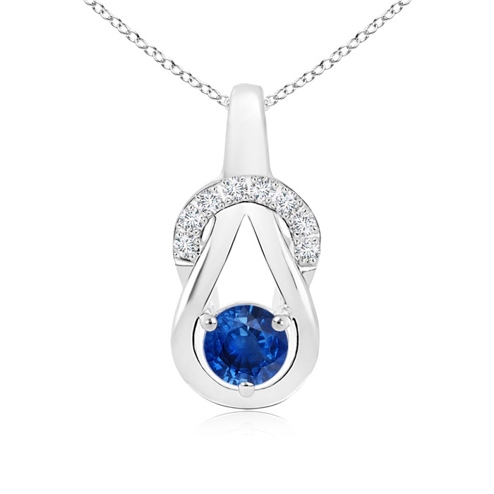 5mm AAA Sapphire Infinity Knot Pendant with Diamonds in White Gold 