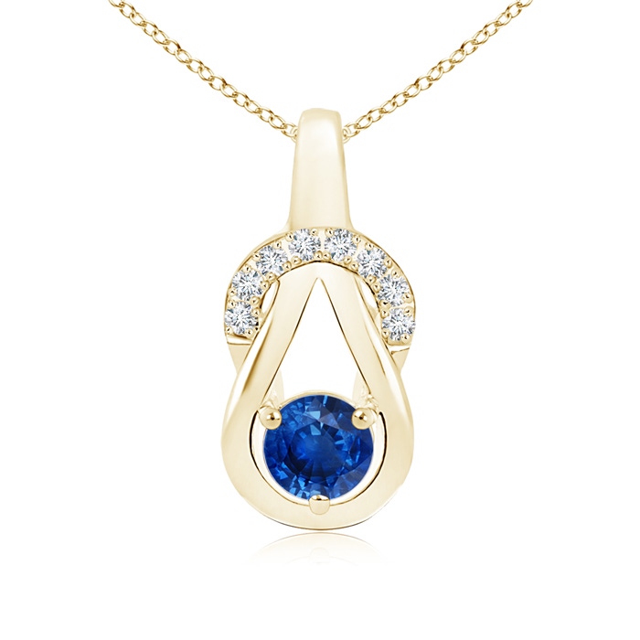 5mm AAA Sapphire Infinity Knot Pendant with Diamonds in Yellow Gold
