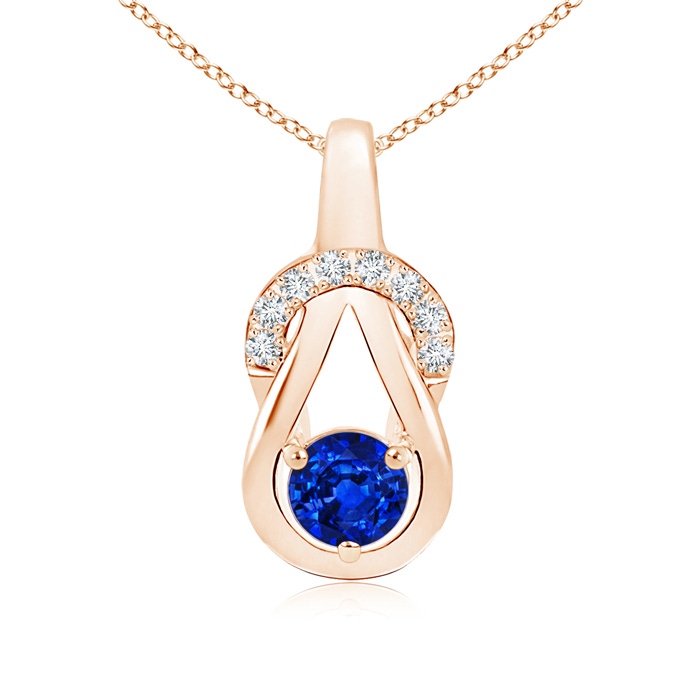 5mm AAAA Sapphire Infinity Knot Pendant with Diamonds in Rose Gold