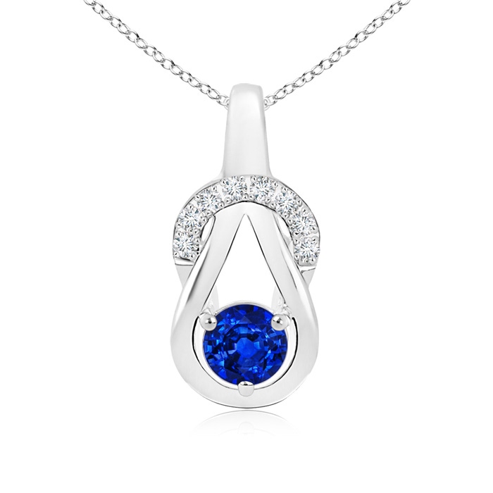 5mm Lab-Grown Sapphire Infinity Knot Pendant with Diamonds in White Gold