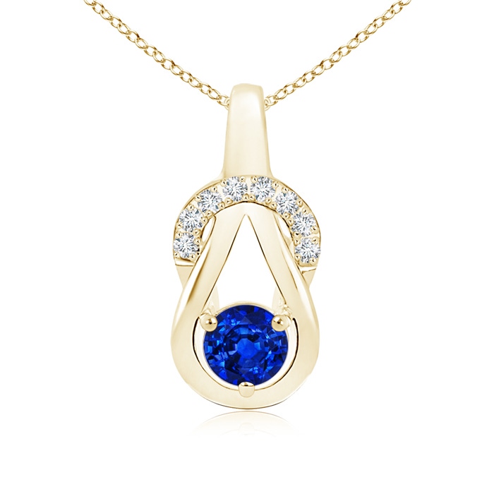 5mm AAAA Sapphire Infinity Knot Pendant with Diamonds in Yellow Gold