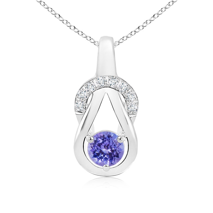 5mm AAA Tanzanite Infinity Knot Pendant with Diamonds in White Gold