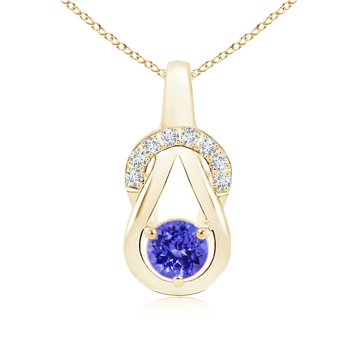 5mm AAAA Tanzanite Infinity Knot Pendant with Diamonds in Yellow Gold