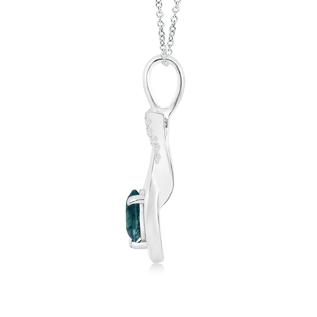 5mm AAA Teal Montana Sapphire Infinity Knot Pendant with Diamonds in White Gold Side 1