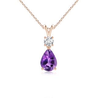 7x5mm AAA Pear-Shaped Amethyst V-Bale Pendant in Rose Gold