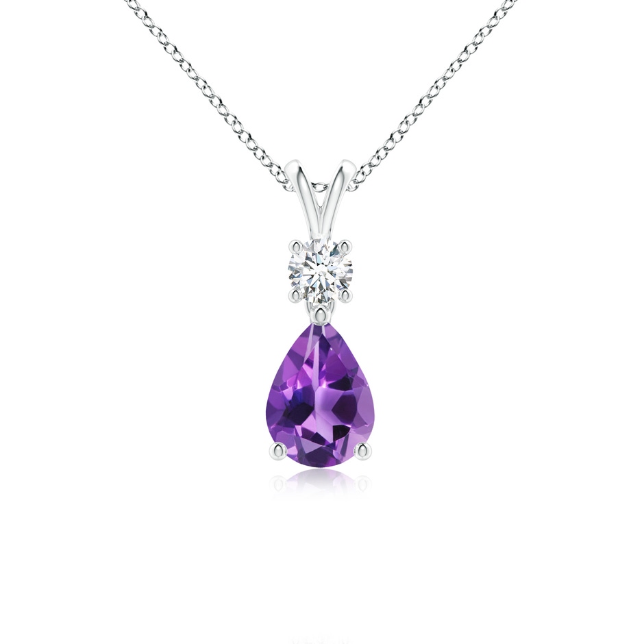 7x5mm AAA Pear-Shaped Amethyst V-Bale Pendant in White Gold 