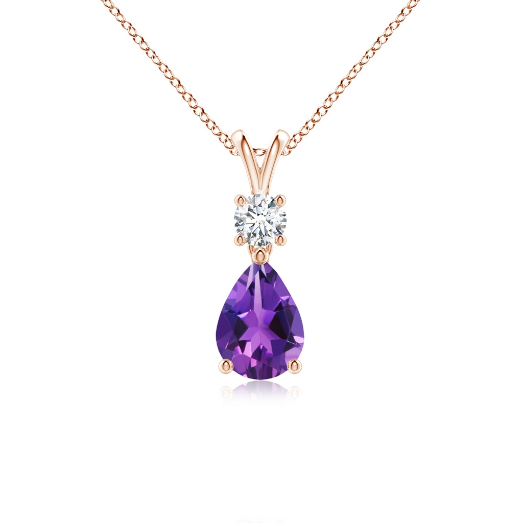 7x5mm AAAA Pear-Shaped Amethyst V-Bale Pendant in Rose Gold
