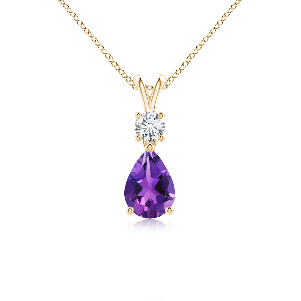 7x5mm AAAA Pear-Shaped Amethyst V-Bale Pendant in Yellow Gold