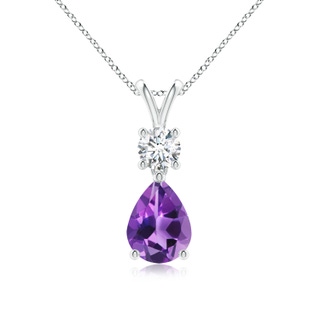 8x6mm AAA Pear-Shaped Amethyst V-Bale Pendant in White Gold