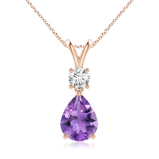 9x7mm AA Pear-Shaped Amethyst V-Bale Pendant in Rose Gold