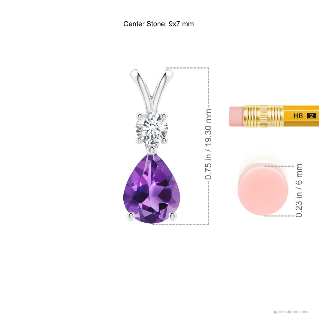 9x7mm AAA Pear-Shaped Amethyst V-Bale Pendant in P950 Platinum ruler
