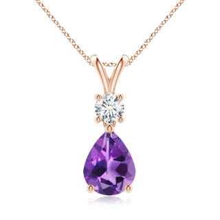 9x7mm AAA Pear-Shaped Amethyst V-Bale Pendant in Rose Gold