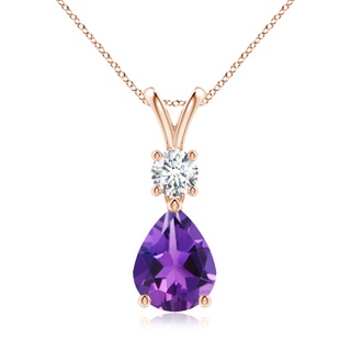 9x7mm AAAA Pear-Shaped Amethyst V-Bale Pendant in Rose Gold