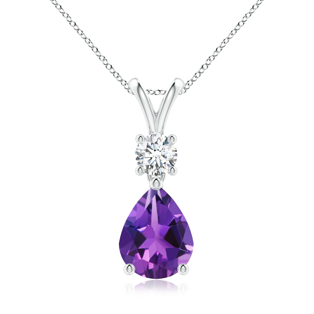9x7mm AAAA Pear-Shaped Amethyst V-Bale Pendant in White Gold