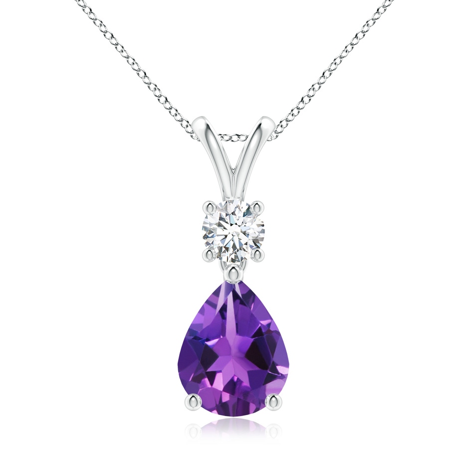 9x7mm AAAA Pear-Shaped Amethyst V-Bale Pendant in White Gold 