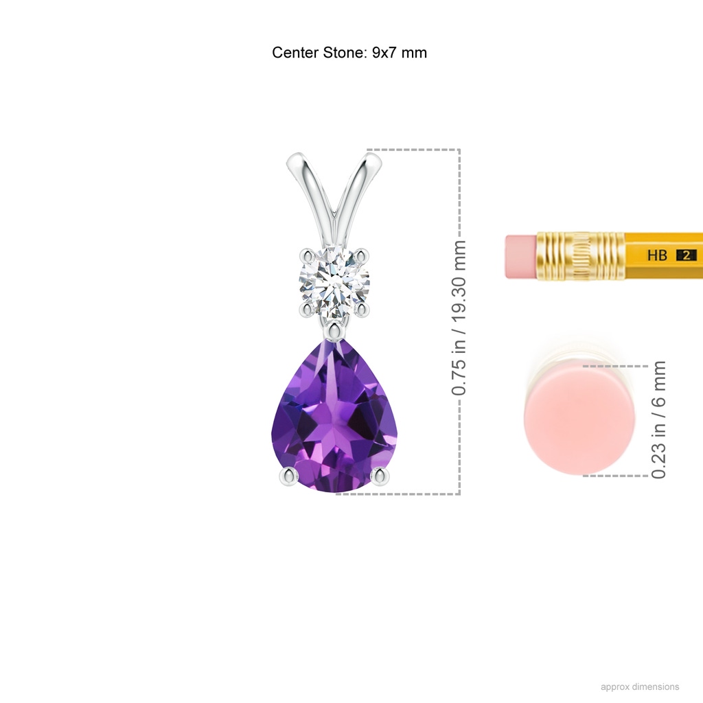 9x7mm AAAA Pear-Shaped Amethyst V-Bale Pendant in White Gold ruler