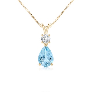 7x5mm AAAA Pear-Shaped Aquamarine V-Bale Pendant in Yellow Gold