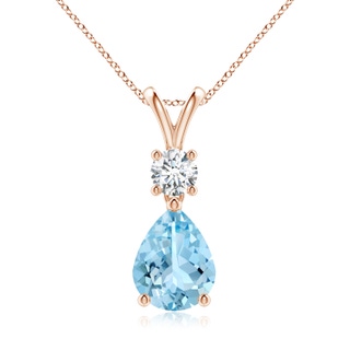 9x7mm AAAA Pear-Shaped Aquamarine V-Bale Pendant in 9K Rose Gold