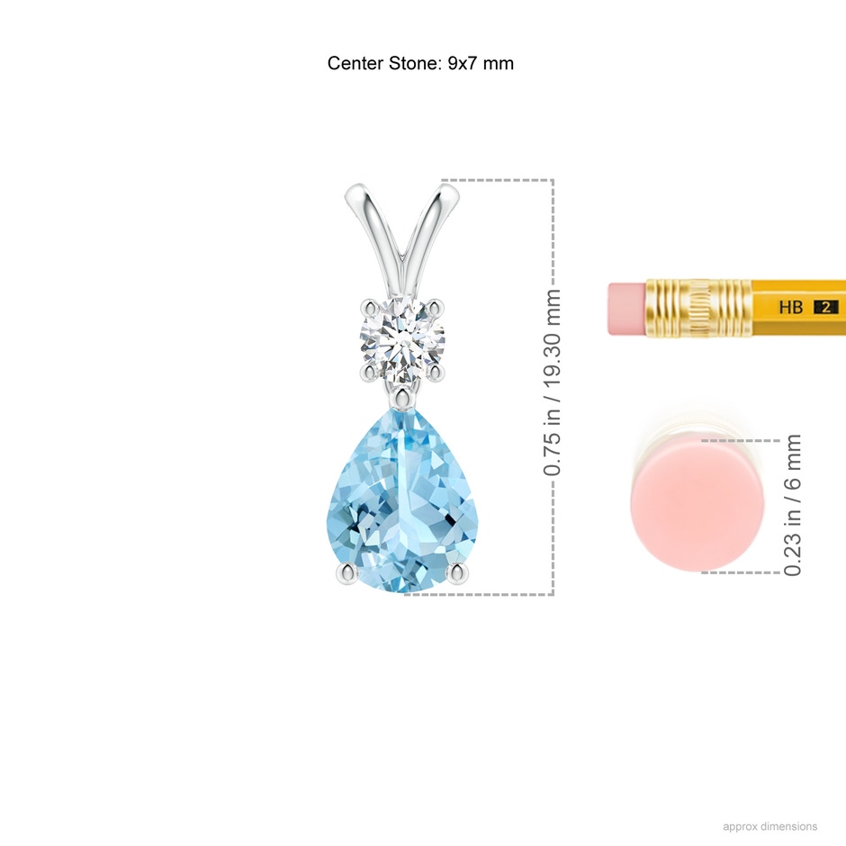 9x7mm AAAA Pear-Shaped Aquamarine V-Bale Pendant in P950 Platinum ruler