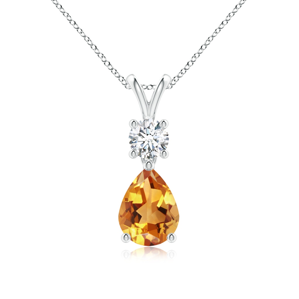 8x6mm AA Pear-Shaped Citrine V-Bale Pendant in White Gold