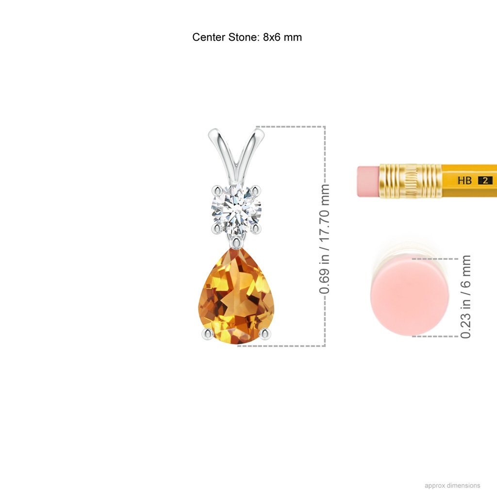 8x6mm AA Pear-Shaped Citrine V-Bale Pendant in White Gold Ruler