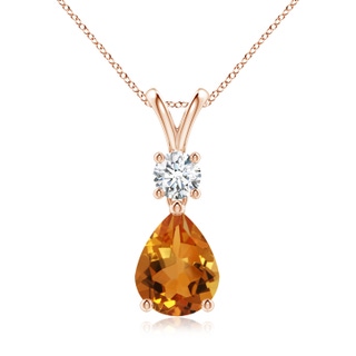 9x7mm AAA Pear-Shaped Citrine V-Bale Pendant in Rose Gold