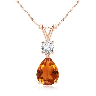 9x7mm AAAA Pear-Shaped Citrine V-Bale Pendant in 9K Rose Gold