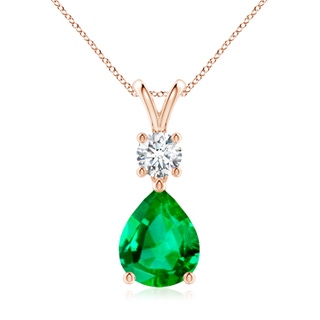 10x8mm AAA Pear-Shaped Emerald V-Bale Pendant in Rose Gold