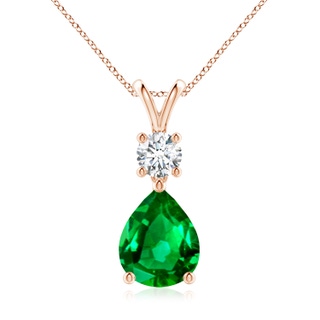 10x8mm AAAA Pear-Shaped Emerald V-Bale Pendant in Rose Gold