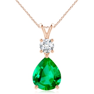 12x10mm AAA Pear-Shaped Emerald V-Bale Pendant in Rose Gold