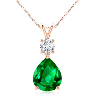12x10mm AAAA Pear-Shaped Emerald V-Bale Pendant in Rose Gold