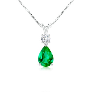 7x5mm AAA Pear-Shaped Emerald V-Bale Pendant in 9K White Gold