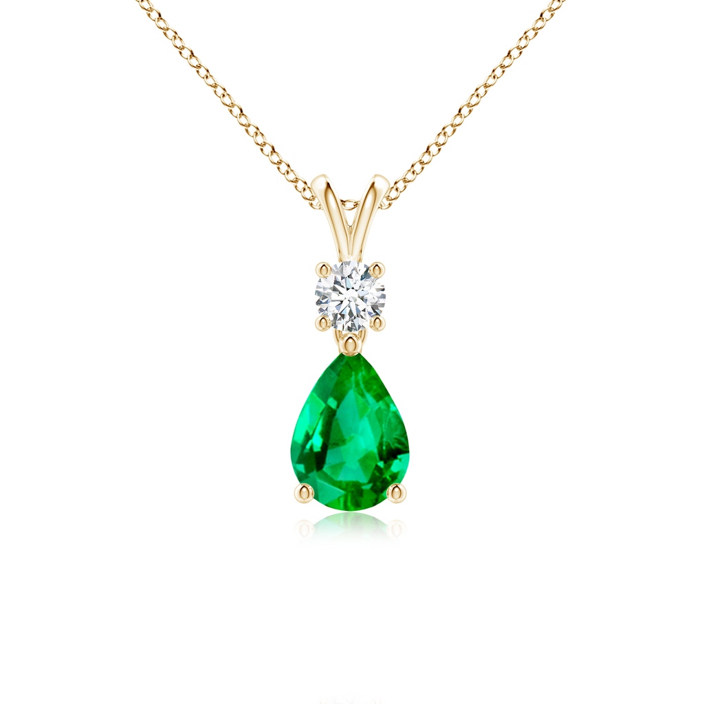 7x5mm AAA Pear-Shaped Emerald V-Bale Pendant in Yellow Gold