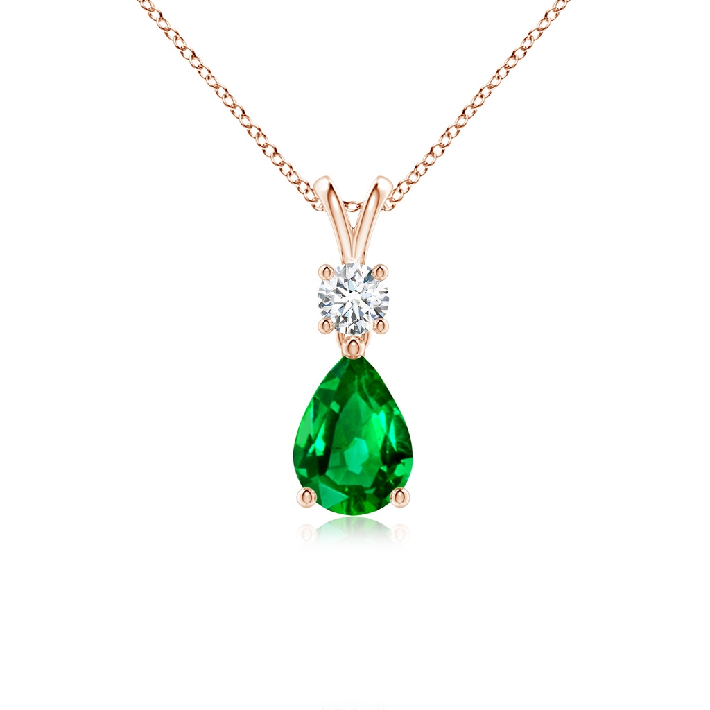 7x5mm AAAA Pear-Shaped Emerald V-Bale Pendant in Rose Gold