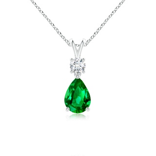 7x5mm AAAA Pear-Shaped Emerald V-Bale Pendant in White Gold
