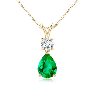 8x6mm AAA Pear-Shaped Emerald V-Bale Pendant in Yellow Gold