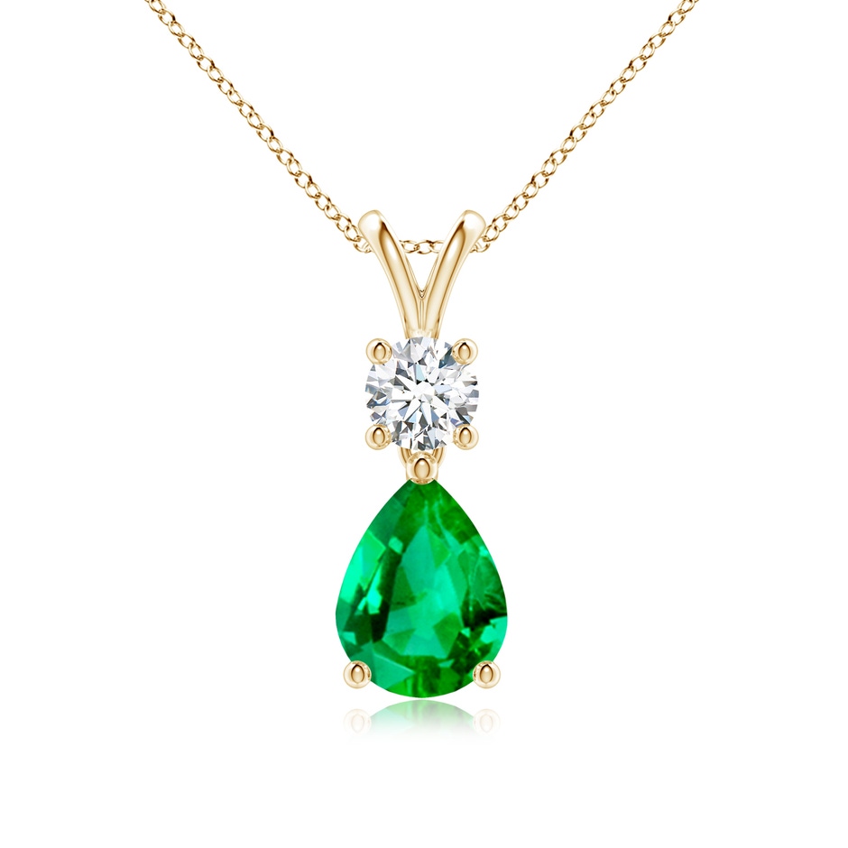 8x6mm AAA Pear-Shaped Emerald V-Bale Pendant in Yellow Gold 