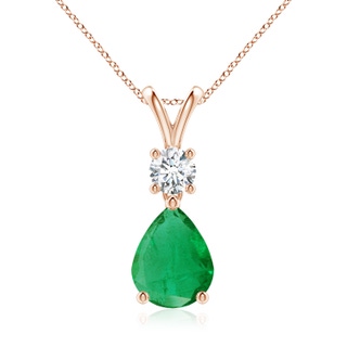 9x7mm AA Pear-Shaped Emerald V-Bale Pendant in Rose Gold