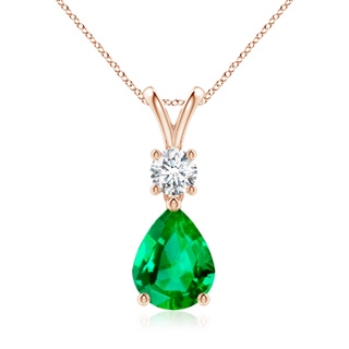 9x7mm AAA Pear-Shaped Emerald V-Bale Pendant in Rose Gold