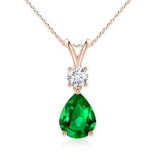 9x7mm AAAA Pear-Shaped Emerald V-Bale Pendant in 18K Rose Gold