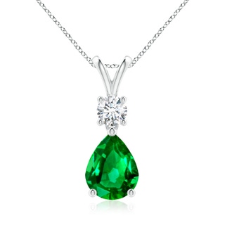 9x7mm AAAA Pear-Shaped Emerald V-Bale Pendant in P950 Platinum