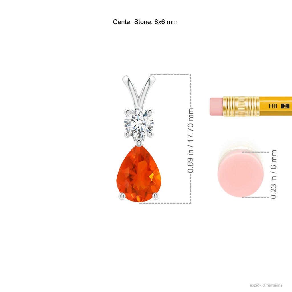 8x6mm AAA Pear-Shaped Fire Opal V-Bale Pendant in White Gold Ruler