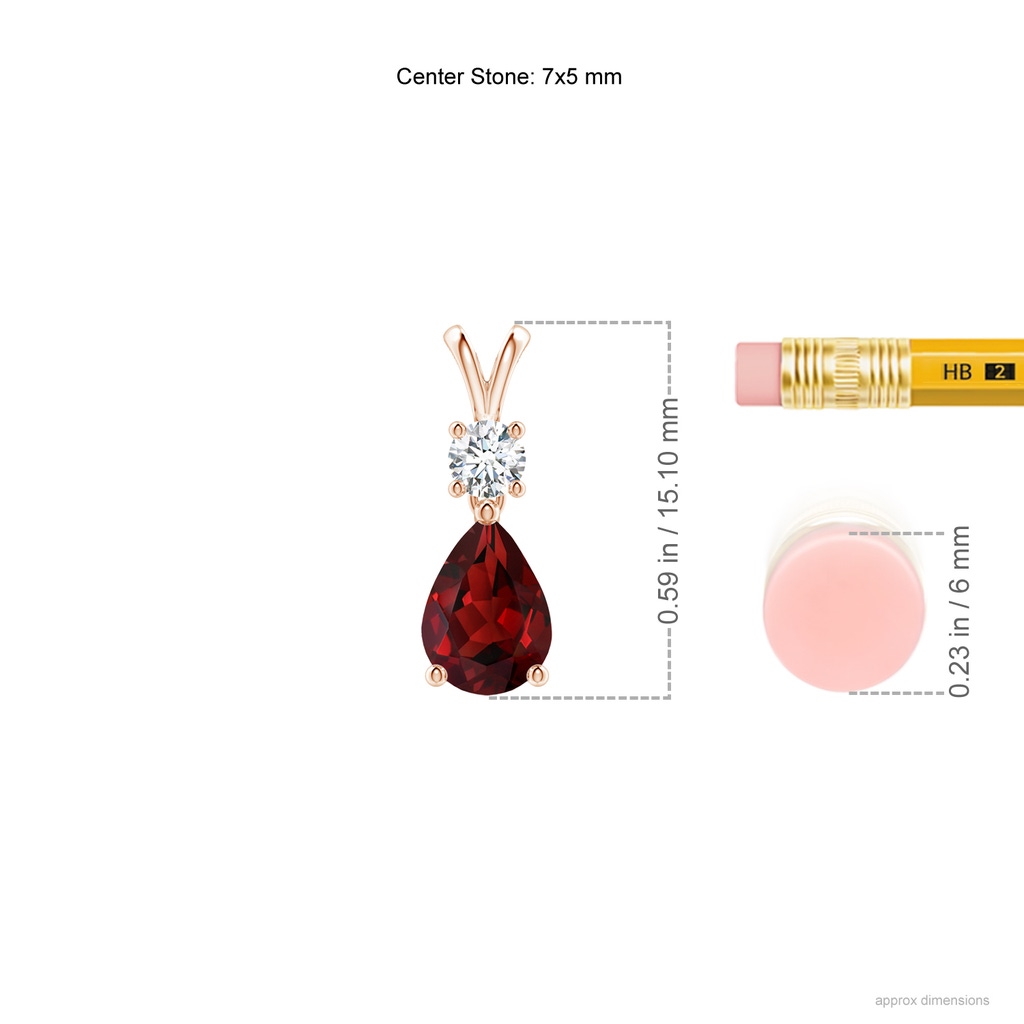 7x5mm AAAA Pear-Shaped Garnet V-Bale Pendant in Rose Gold ruler