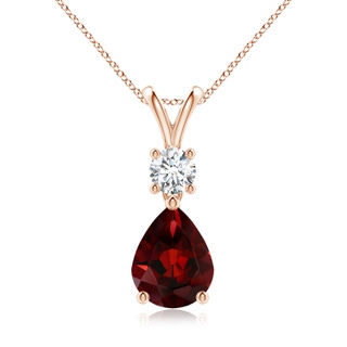 9x7mm AAA Pear-Shaped Garnet V-Bale Pendant in Rose Gold